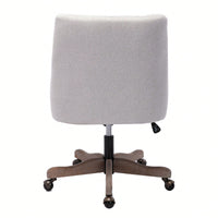 Adjustable Height Swivel Office Chair with Wheels Linen Fabric Upholstered Computer Desk Chair Wooden Legs Charcoal Grey