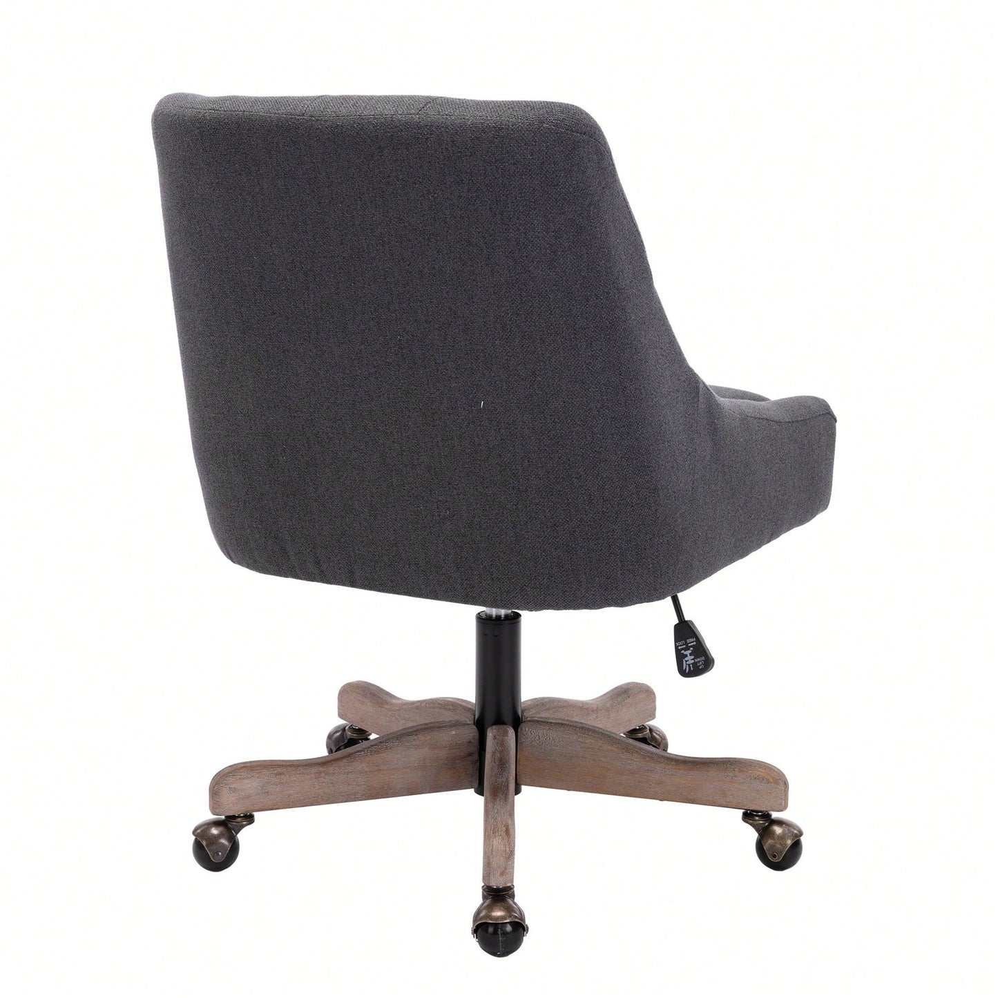 Adjustable Height Swivel Office Chair with Wheels Linen Fabric Upholstered Computer Desk Chair Wooden Legs Charcoal Grey