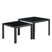 Nesting Coffee Table Set Of 2, Square Modern Stacking Table With Tempered Glass Finish For Living Room
