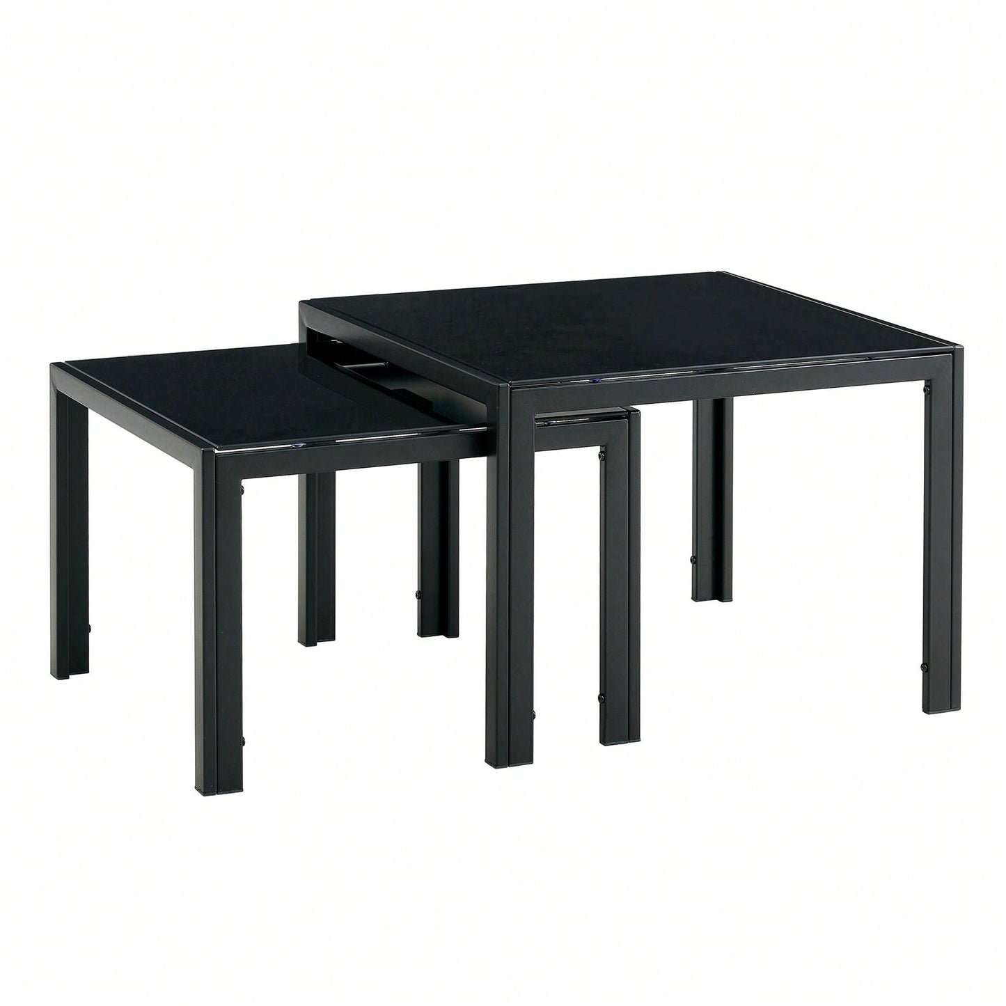 Nesting Coffee Table Set Of 2, Square Modern Stacking Table With Tempered Glass Finish For Living Room