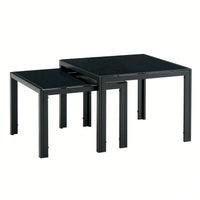 Nesting Coffee Table Set Of 2, Square Modern Stacking Table With Tempered Glass Finish For Living Room