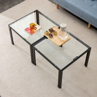 Coffee Table Set Of 2, Square Modern Table With Tempered Glass Finish For Living Room