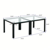 Coffee Table Set Of 2, Square Modern Table With Tempered Glass Finish For Living Room