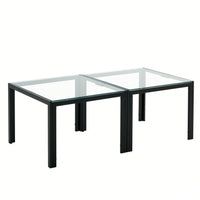 Coffee Table Set Of 2, Square Modern Table With Tempered Glass Finish For Living Room
