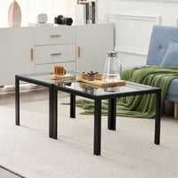 Coffee Table Set Of 2, Square Modern Table With Tempered Glass Finish For Living Room