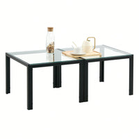Coffee Table Set Of 2, Square Modern Table With Tempered Glass Finish For Living Room