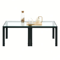 Coffee Table Set Of 2, Square Modern Table With Tempered Glass Finish For Living Room