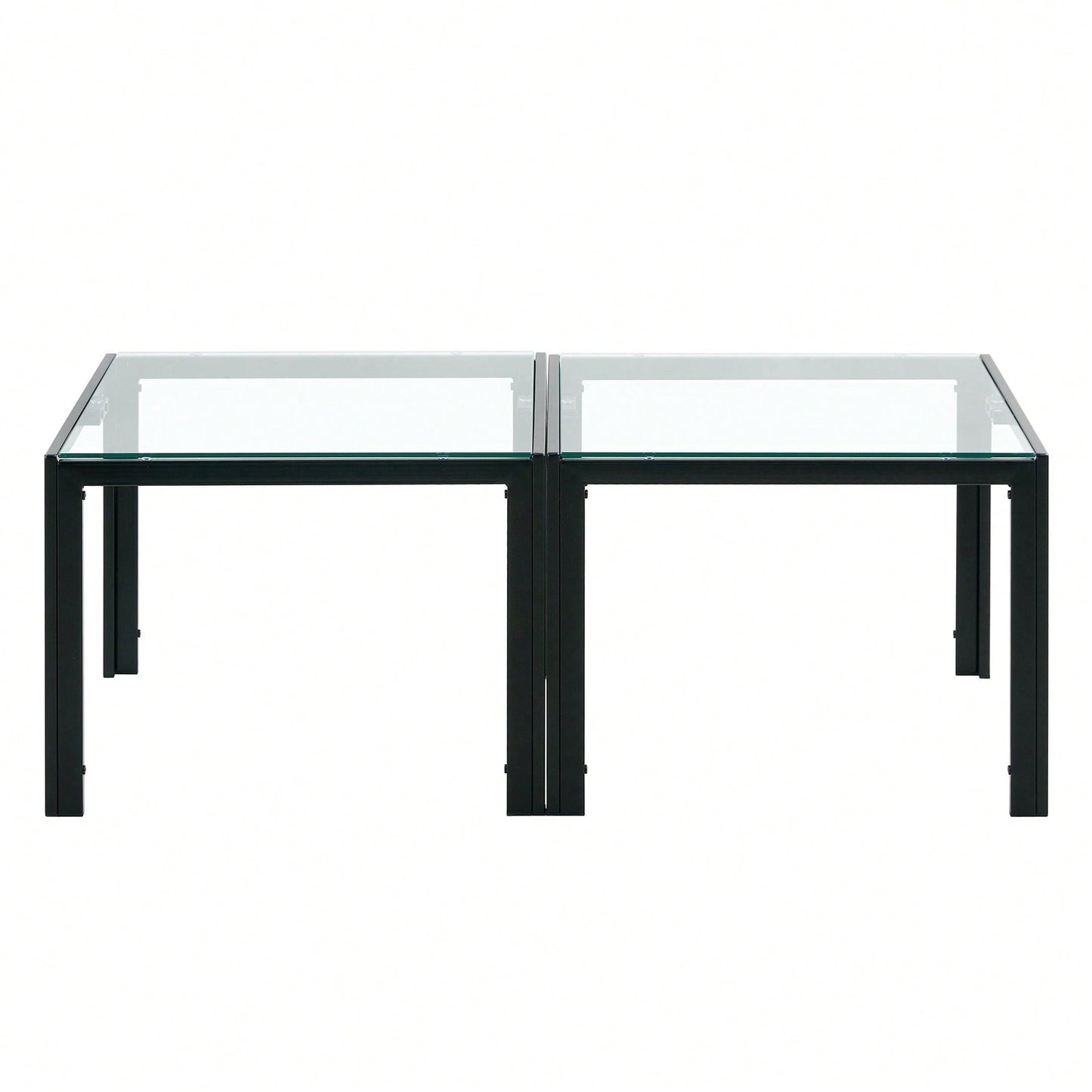 Coffee Table Set Of 2, Square Modern Table With Tempered Glass Finish For Living Room