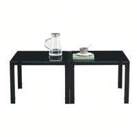 Coffee Table Set Of 2, Square Modern Table With Tempered Glass Finish For Living Room