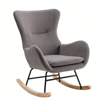 The Velvet Fabric Padded Seat Rocking Chair With High Backrest And Armrests