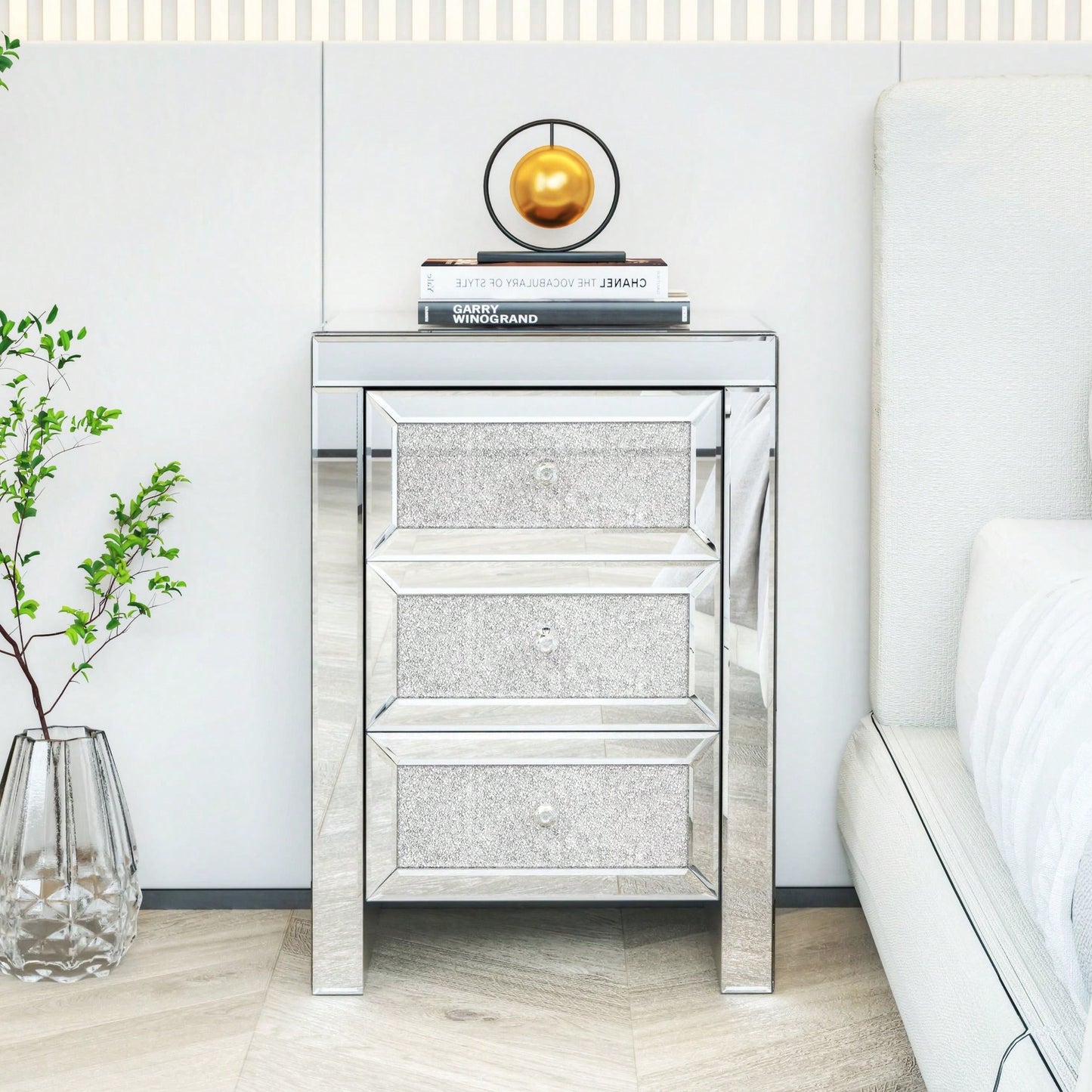 Mirrored Nightstand, Silver Bedside Tables, Mirrored End Table Side Table For Bedroom Living Room