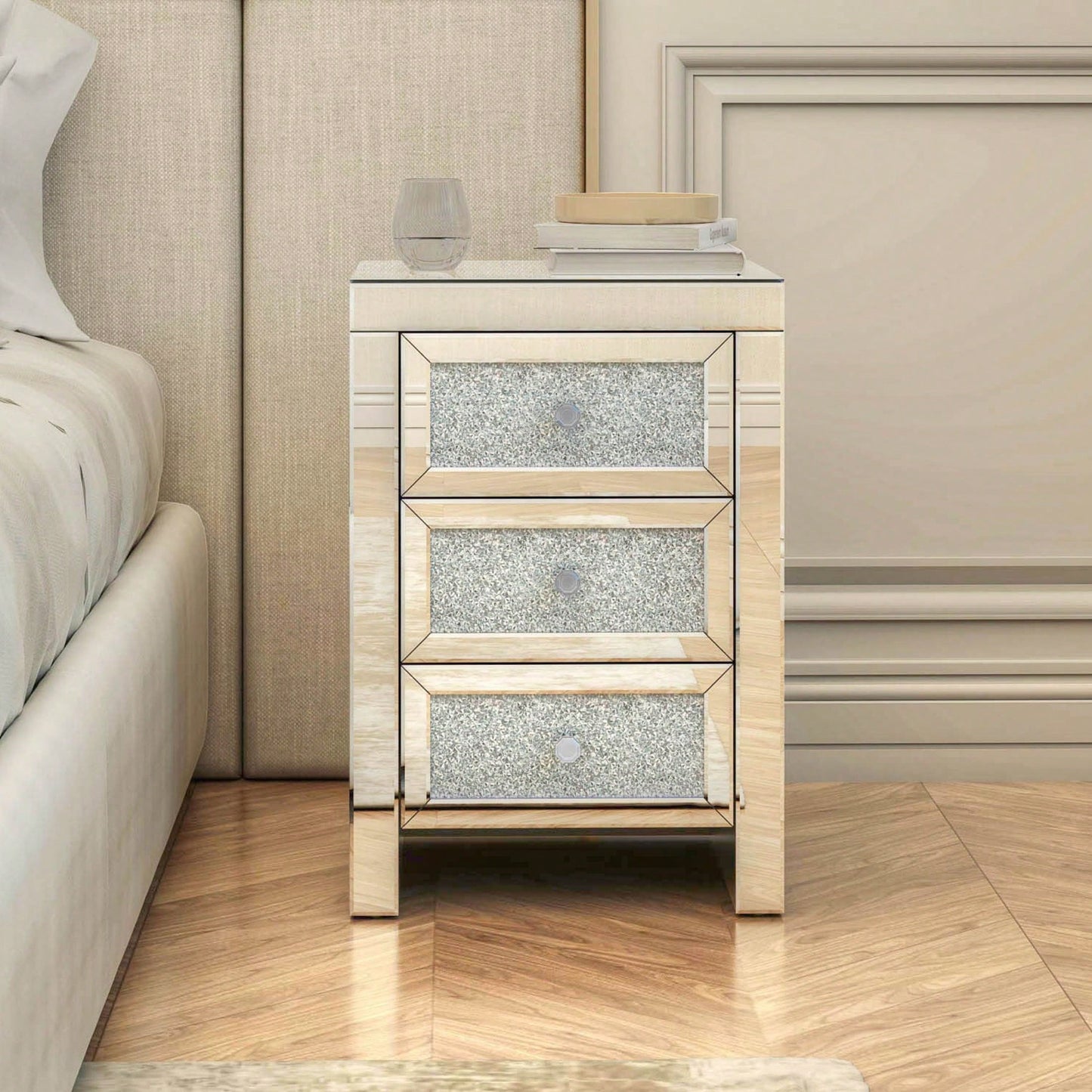 Mirrored Nightstand, Silver Bedside Tables, Mirrored End Table Side Table For Bedroom Living Room