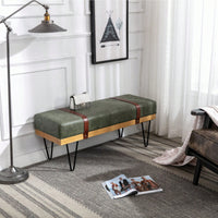 Faux Leather Soft Cushion Upholstered Solid Wood Frame Rectangle Bed Bench With Powder Coating Metal Legs ,Entryway Footstool