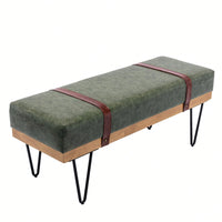 Faux Leather Soft Cushion Upholstered Solid Wood Frame Rectangle Bed Bench With Powder Coating Metal Legs ,Entryway Footstool