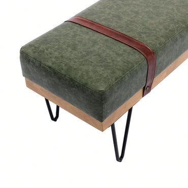 Faux Leather Soft Cushion Upholstered Solid Wood Frame Rectangle Bed Bench With Powder Coating Metal Legs ,Entryway Footstool