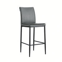 Grey Leather Barstool Dining Chairs - Counter Height Set of 2, Stylish Kitchen Seating, Modern Upholstered Stools