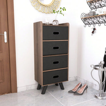 4-Tier Fabric Storage Tower with Removable Drawers and Handrail for Bedroom Closet Nursery Entryway Organization