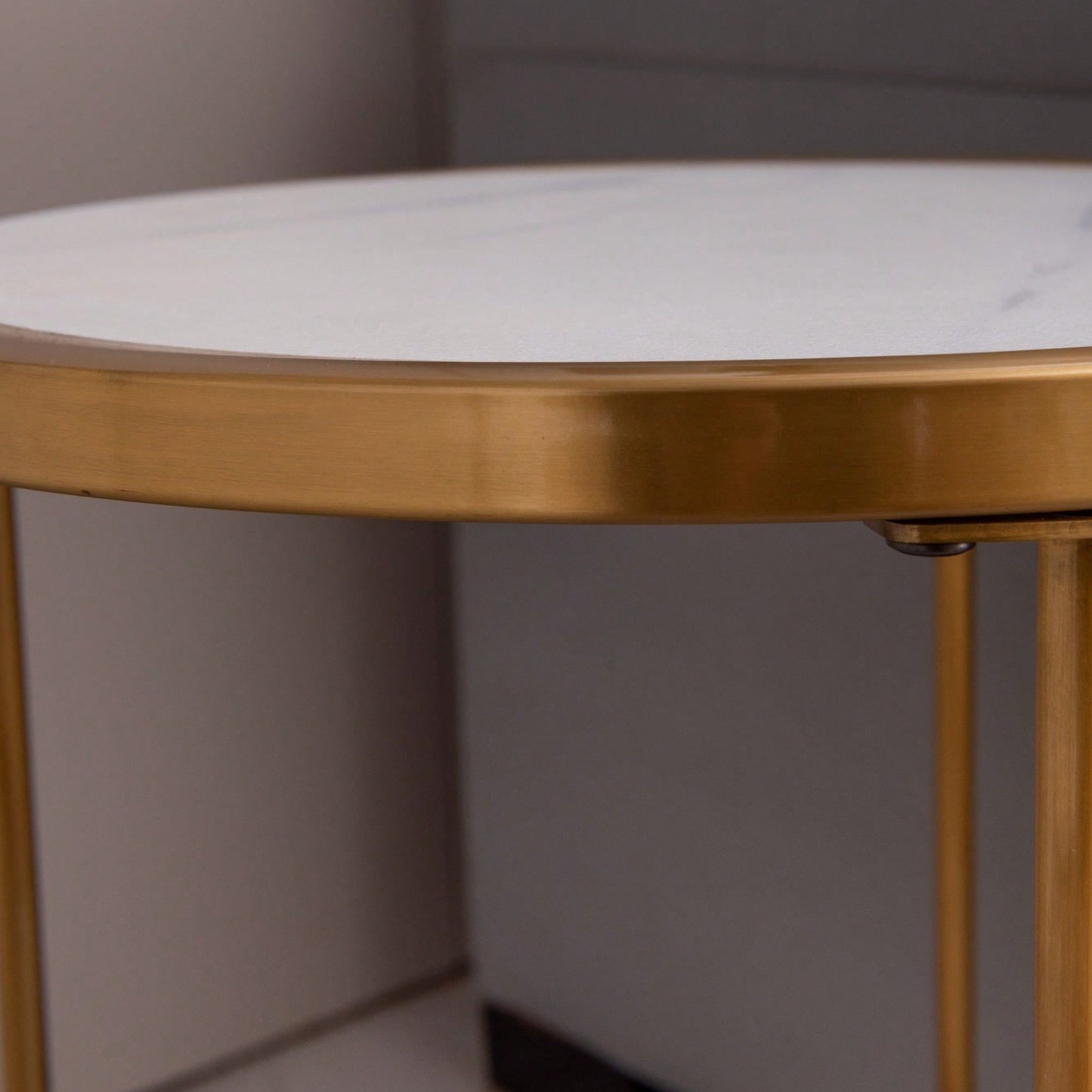 Sintered Stone Round Side/End Table With Golden Stainless Steel Frame