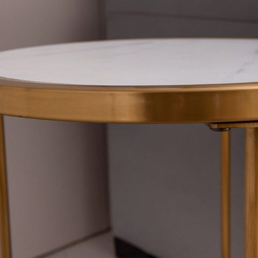 Sintered Stone Round Side/End Table With Golden Stainless Steel Frame