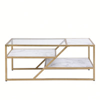 Golden Coffee Table With Storage Shelf, Tempered Glass Coffee Table With Metal Frame For Living Room & Bedroom