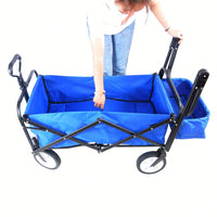 Collapsible Outdoor Utility Wagon, Heavy Duty Folding Garden Portable Hand Cart, Drink Holder, Adjustable Handles