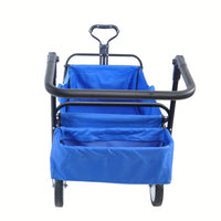 Collapsible Outdoor Utility Wagon, Heavy Duty Folding Garden Portable Hand Cart, Drink Holder, Adjustable Handles