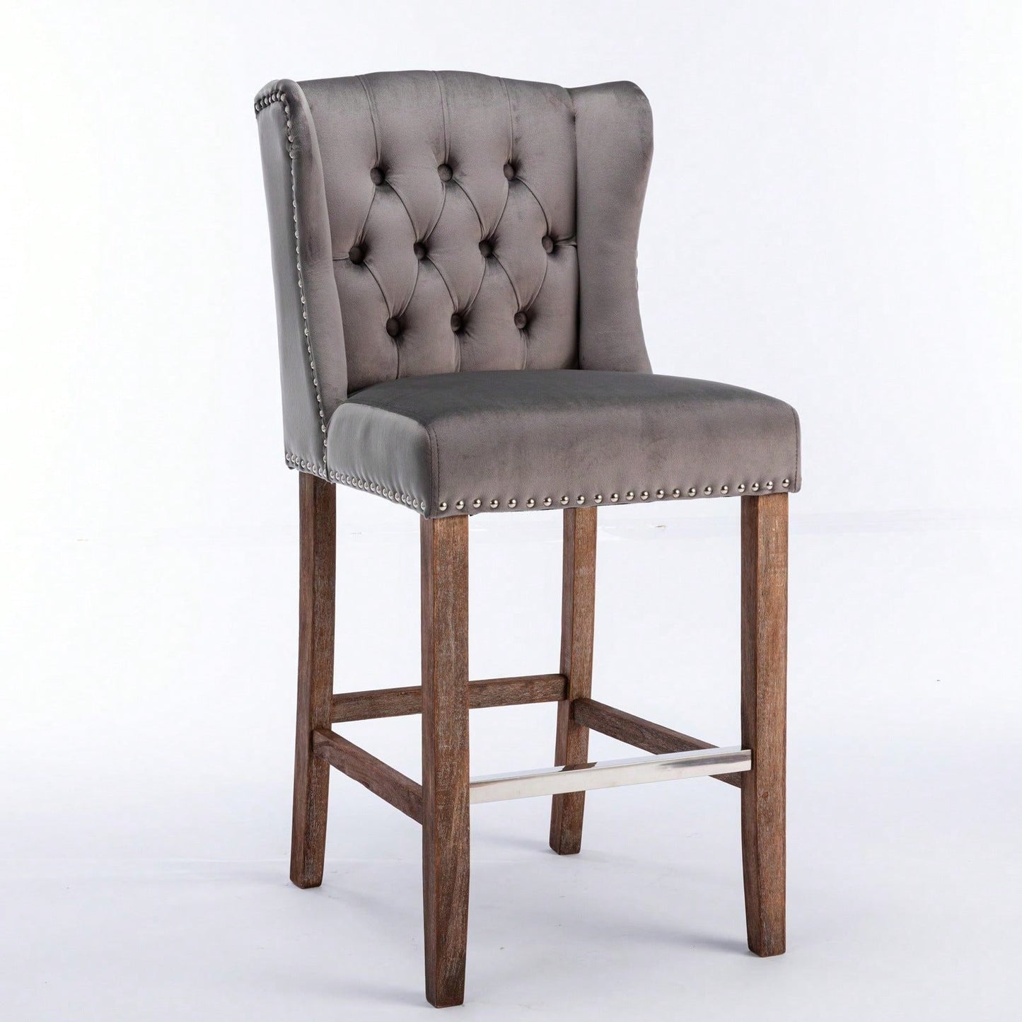 Upholstered Wingback Counter Height Bar Stools 27 Inch with Nailhead Trim and Tufted Back Set of 2