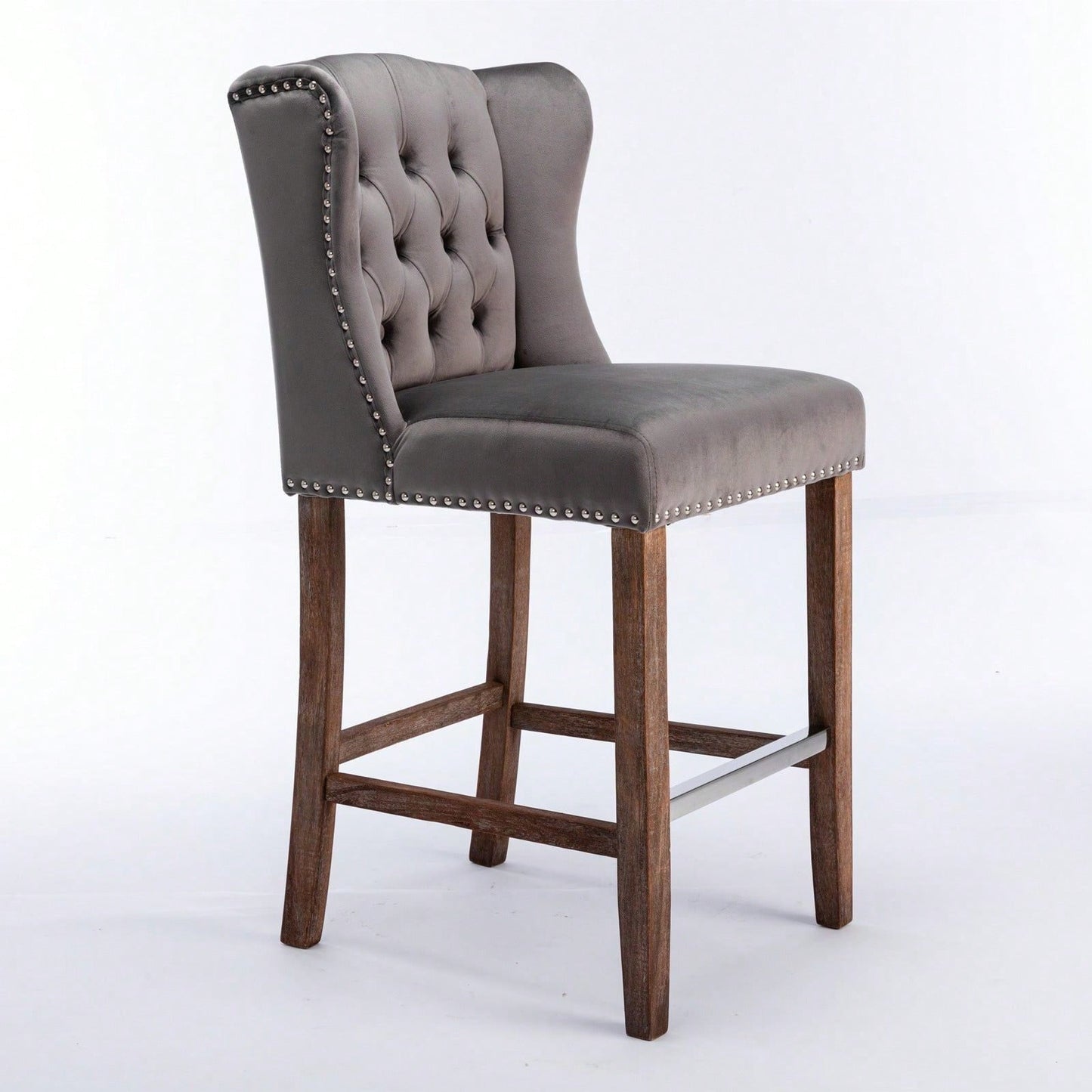 Upholstered Wingback Counter Height Bar Stools 27 Inch with Nailhead Trim and Tufted Back Set of 2