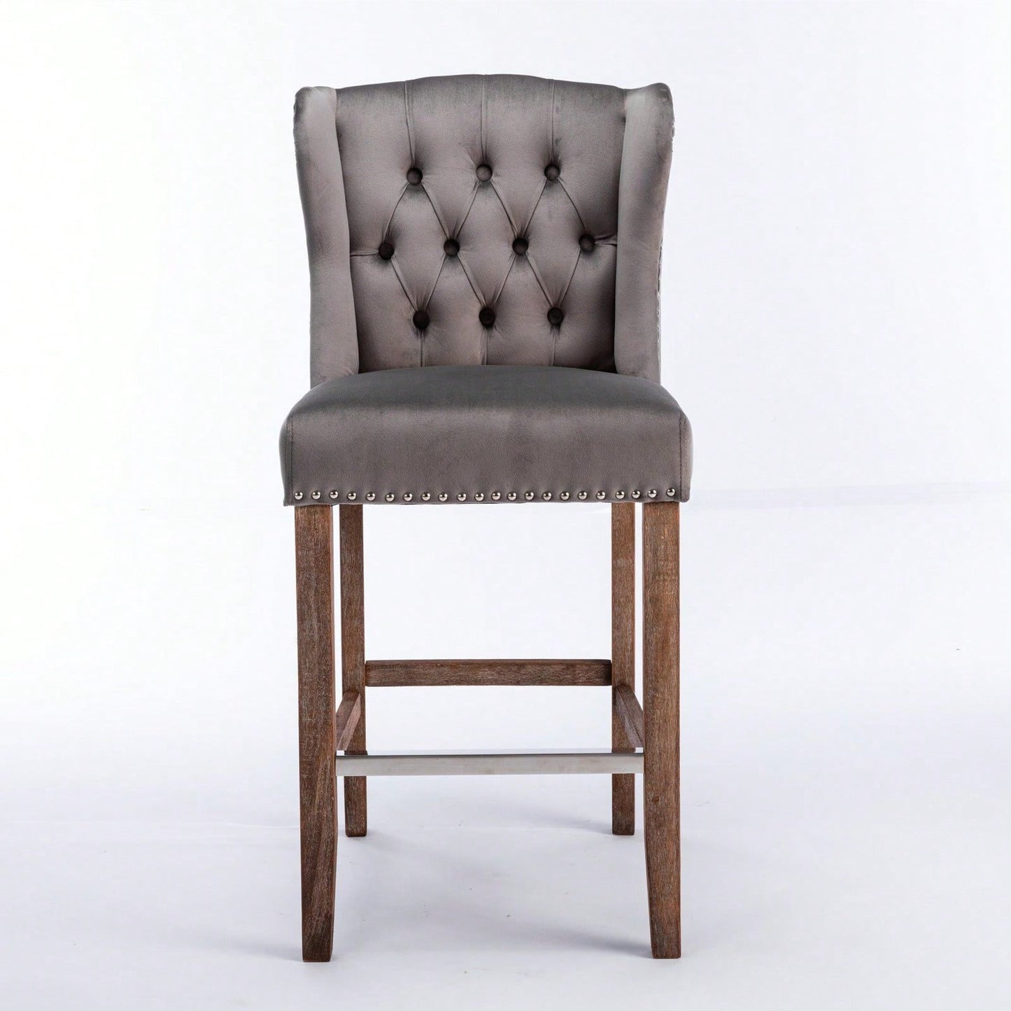 Upholstered Wingback Counter Height Bar Stools 27 Inch with Nailhead Trim and Tufted Back Set of 2