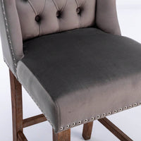 Upholstered Wingback Counter Height Bar Stools 27 Inch with Nailhead Trim and Tufted Back Set of 2