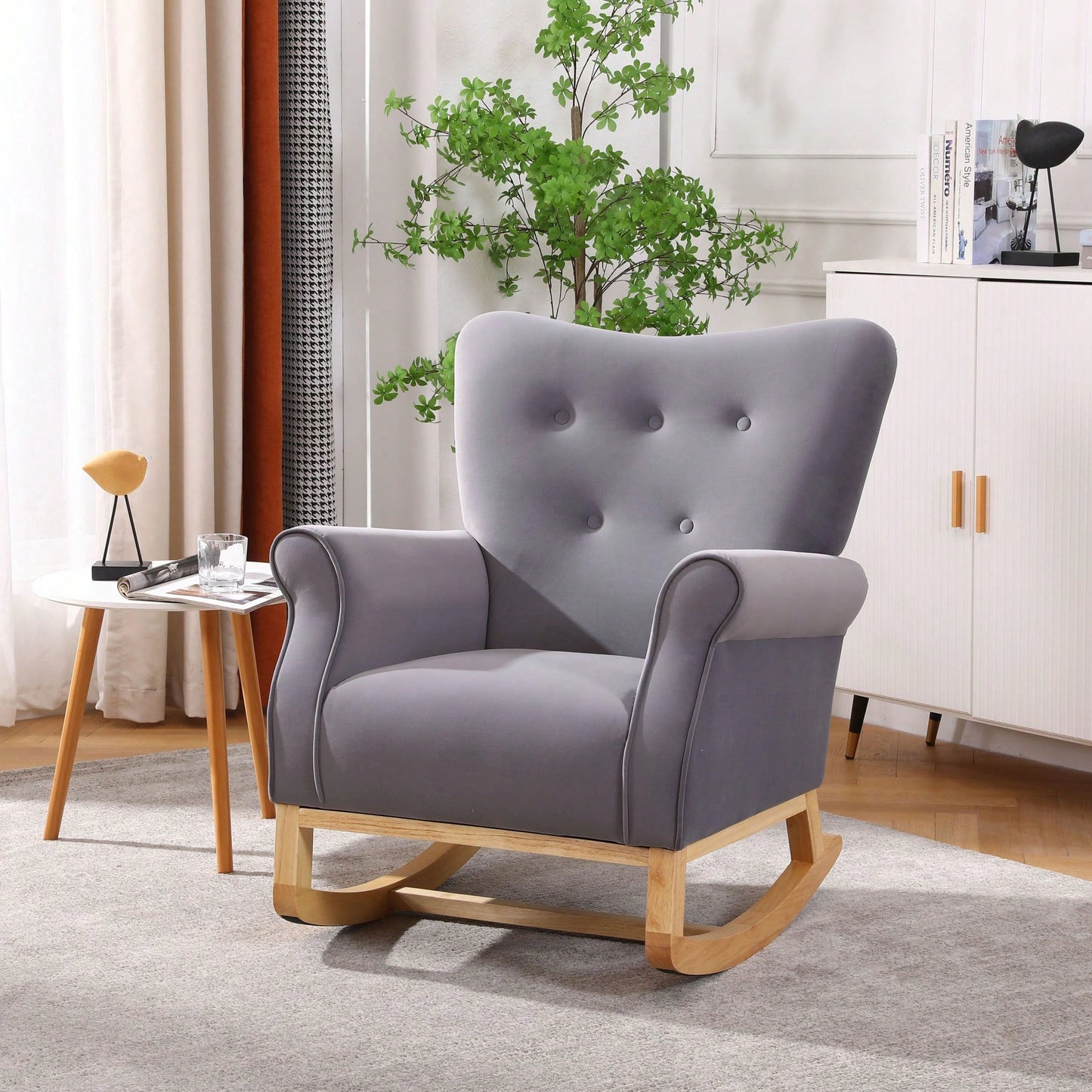 Contemporary Upholstered Rocking Chair for Nursery Playroom Bedroom Kids Accent Chair