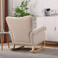 High Back Rocking Chair Nursery Chair , Comfortable Rocker Fabric Padded Seat ,Modern High Back Armchair