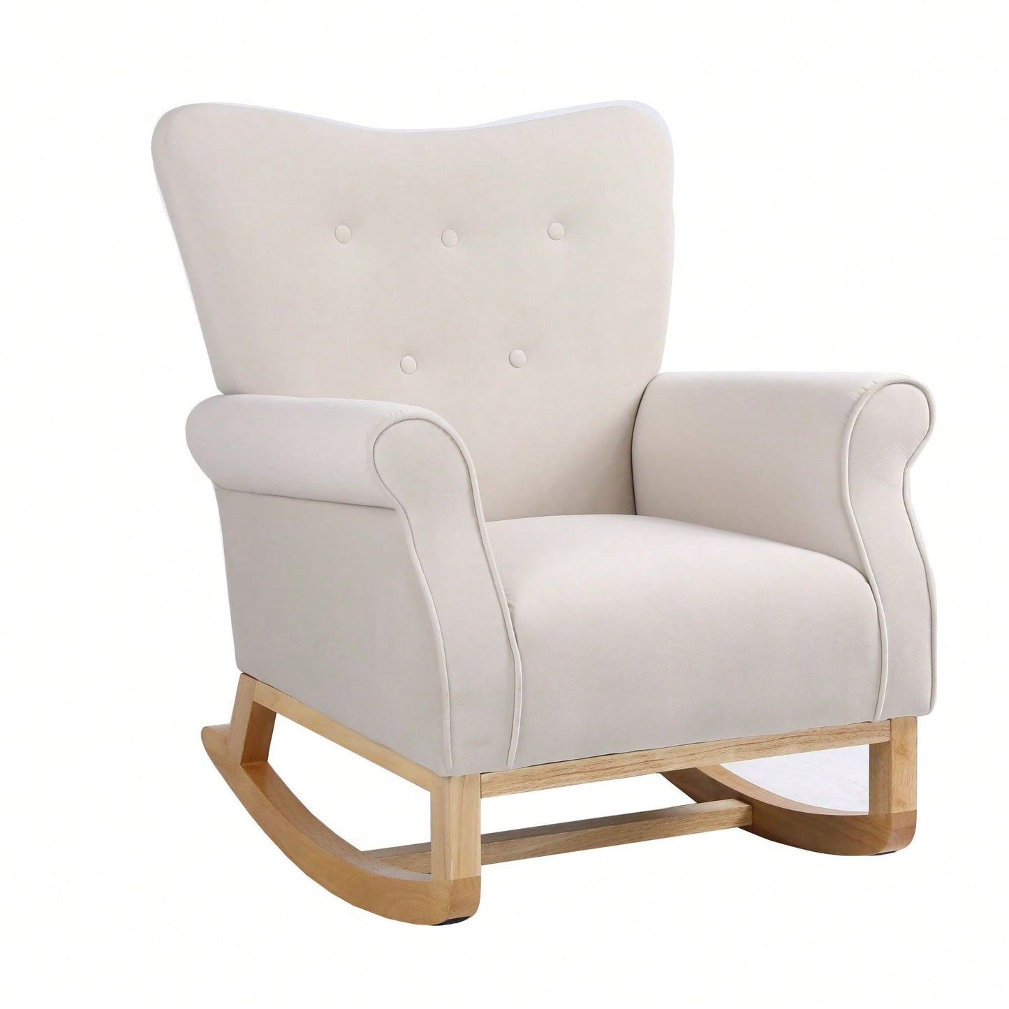 High Back Rocking Chair Nursery Chair , Comfortable Rocker Fabric Padded Seat ,Modern High Back Armchair