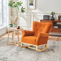 High Back Rocking Chair Nursery Chair , Comfortable Rocker Fabric Padded Seat ,Modern High Back Armchair