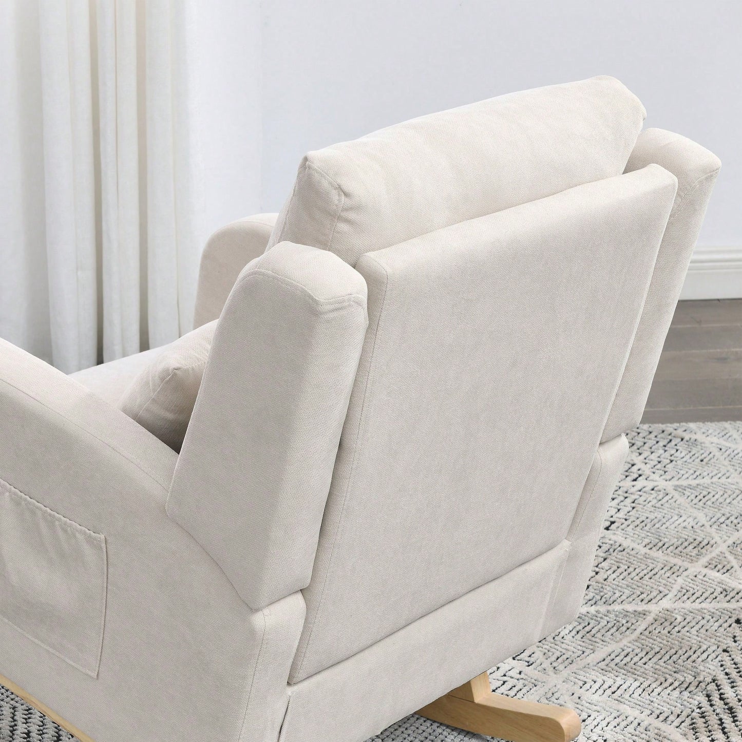 27.5"W Modern Accent High Back Living Room Casual Armchair Rocker With One Lumbar Pillow, Two Side Pockets