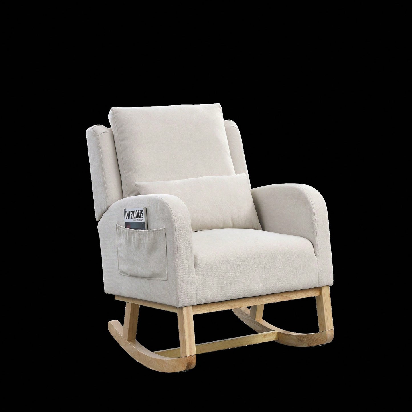 27.5"W Modern Accent High Back Living Room Casual Armchair Rocker With One Lumbar Pillow, Two Side Pockets