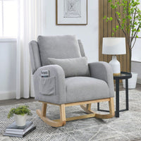 27.5"W Modern Accent High Back Living Room Casual Armchair Rocker With One Lumbar Pillow, Two Side Pockets