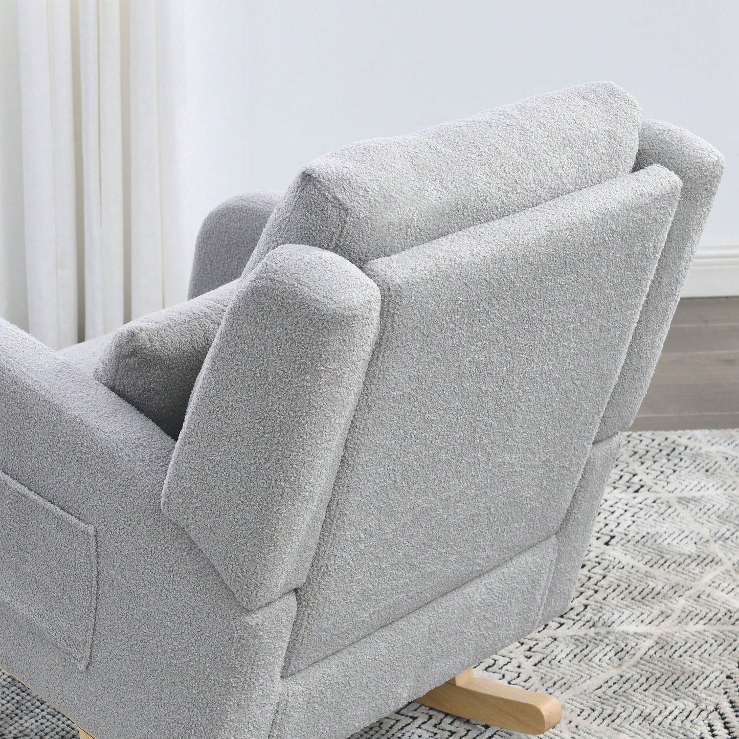 27.5"W Modern Accent High Back Living Room Casual Armchair Rocker With One Lumbar Pillow, Two Side Pockets