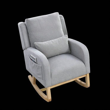 27.5"W Modern Accent High Back Living Room Casual Armchair Rocker With One Lumbar Pillow, Two Side Pockets