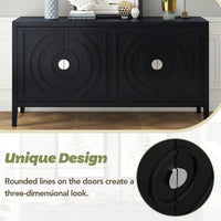 Retro Sideboard With Circular Groove Design, Round Metal Door Handle For Entrance, Dinning Room, Living Room
