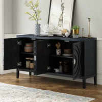 Retro Sideboard With Circular Groove Design, Round Metal Door Handle For Entrance, Dinning Room, Living Room