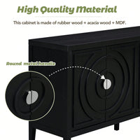Retro Sideboard With Circular Groove Design, Round Metal Door Handle For Entrance, Dinning Room, Living Room