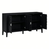Retro Sideboard With Circular Groove Design, Round Metal Door Handle For Entrance, Dinning Room, Living Room