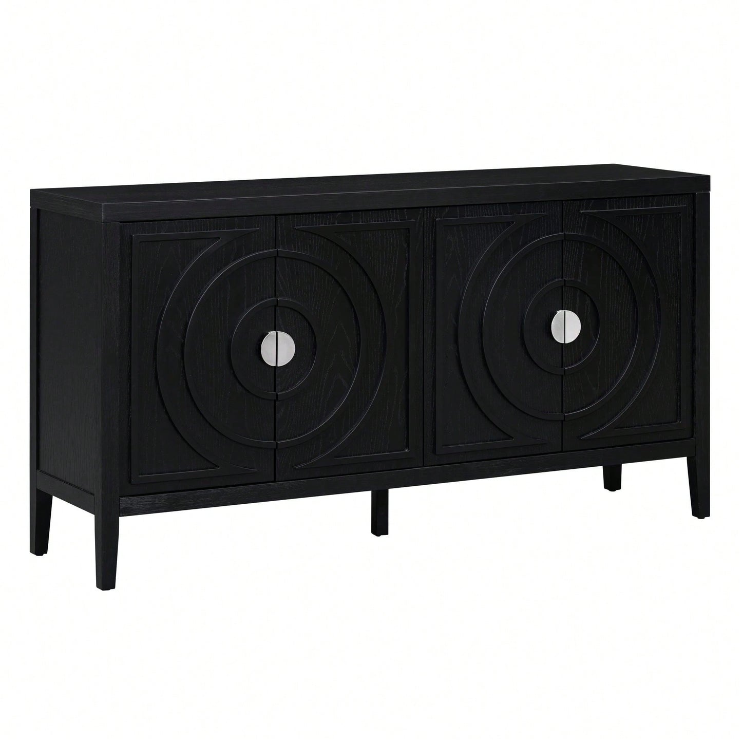 Retro Sideboard With Circular Groove Design, Round Metal Door Handle For Entrance, Dinning Room, Living Room