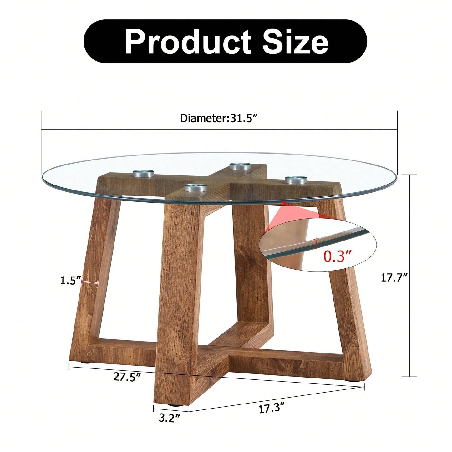 Stylish Modern Tempered Glass Coffee and Tea Table with Wood Colored MDF Base for Living Room and Bedroom