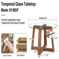 Stylish Modern Tempered Glass Coffee and Tea Table with Wood Colored MDF Base for Living Room and Bedroom