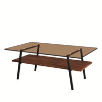 Rectangle Coffee Table, Tempered Glass Tabletop With  Metal Legs, Modern Table For Living Room
