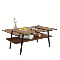 Rectangle Coffee Table, Tempered Glass Tabletop With  Metal Legs, Modern Table For Living Room
