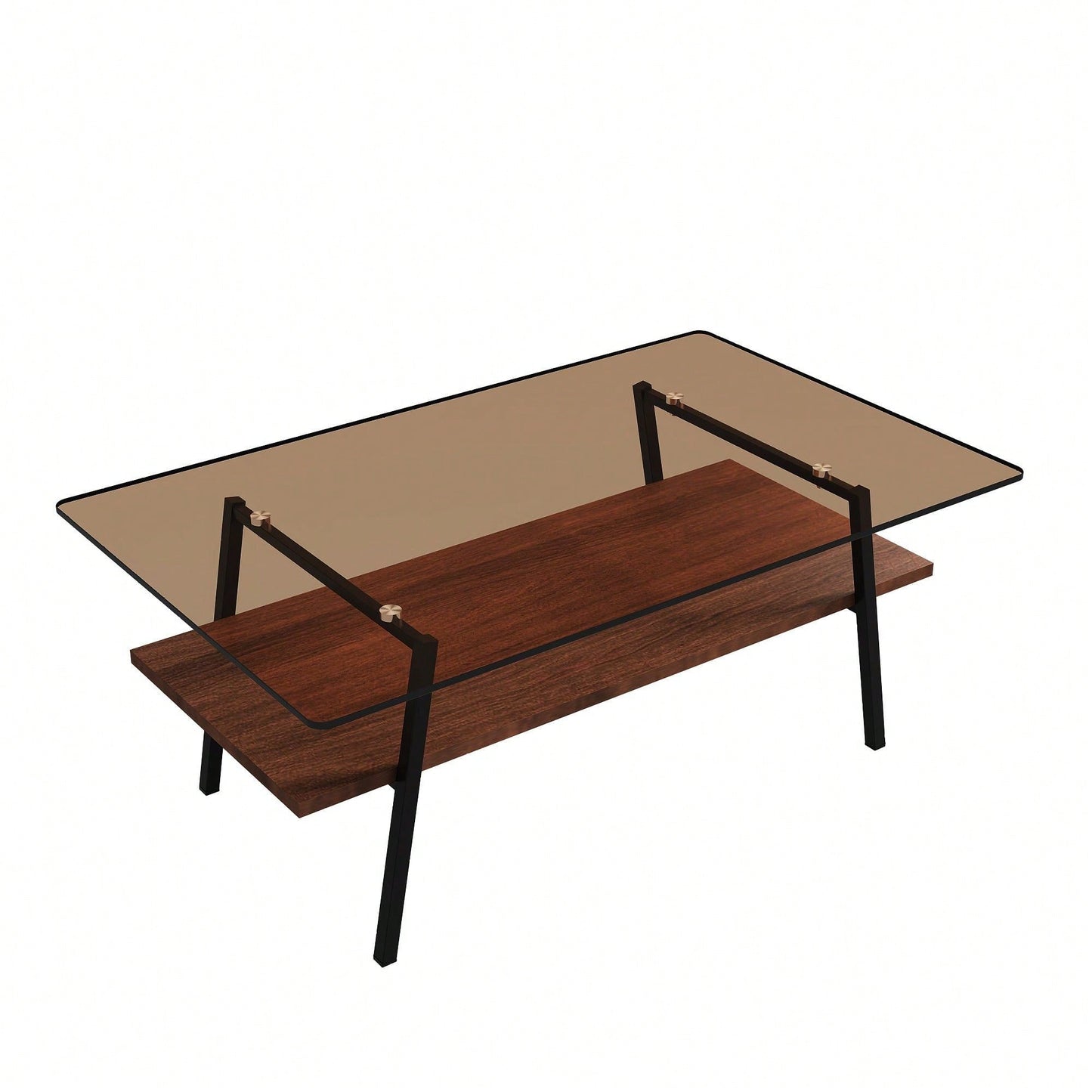 Rectangle Coffee Table, Tempered Glass Tabletop With  Metal Legs, Modern Table For Living Room