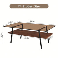 Rectangle Coffee Table, Tempered Glass Tabletop With  Metal Legs, Modern Table For Living Room